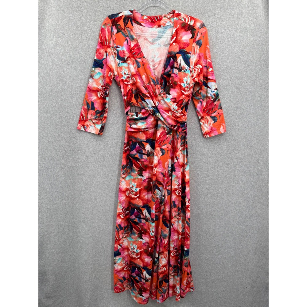 Soft Surroundings‎ Le Jardin Maxi Dress Women Small Red Orange Floral Faux Wrap